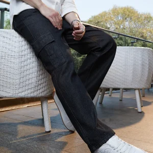Dark-Wash Cargo Denim Jeans