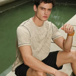 Sand Beige Plash-Imprint Activewear T-Shirt